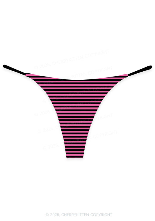 Pink And Black Stripes Y2K Print Bikini String Thong Cherrykitten