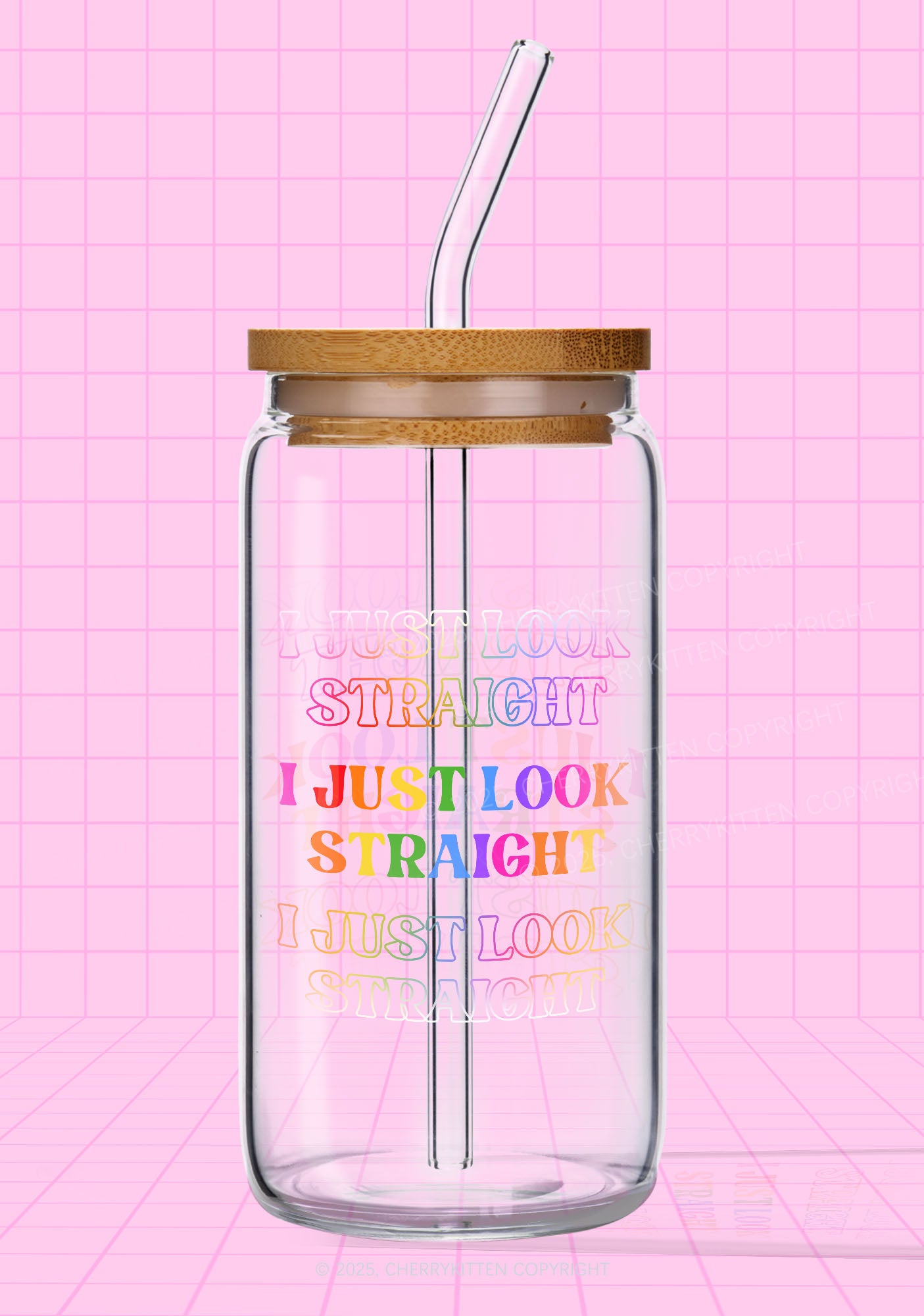 I Just Look Straight Y2K Printed Glass Cup Cherrykitten