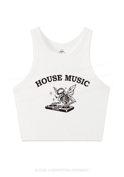 House Music Skeleton Y2K Crop Tank Top Cherrykitten