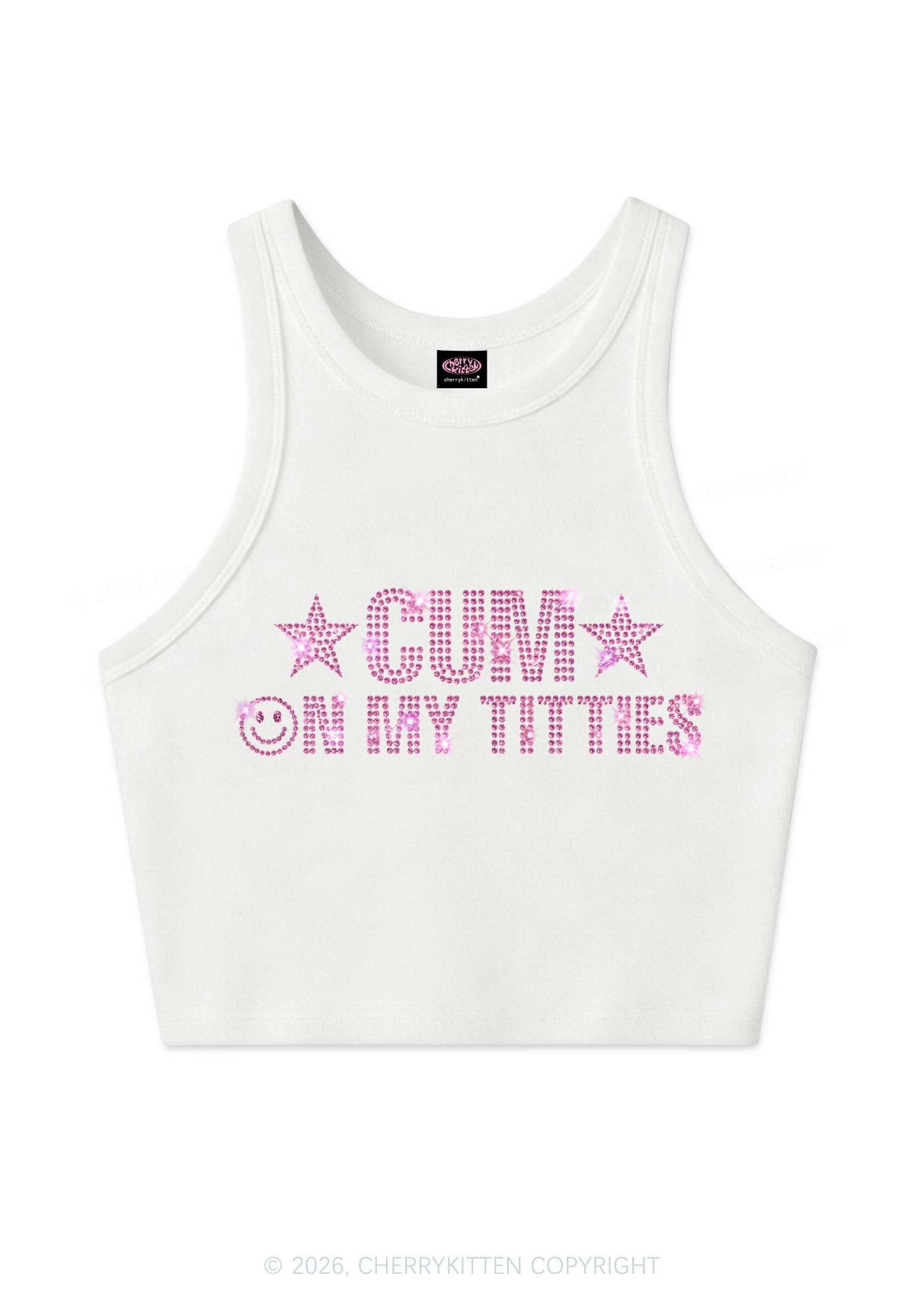 Rhinestone Cxm On My Txtties Y2K Crop Tank Top Cherrykitten