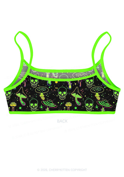 Neon Skull Mushroom Y2K Print Super Crop Cami Cherrykitten