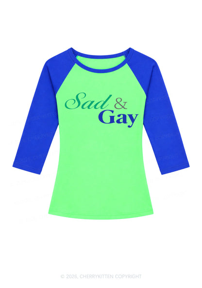 Sad Gay Pride Y2K Raglan Sleeve Crop Top Cherrykitten
