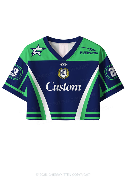 Custom Text Navy Lime Y2K Crop Sport Jersey Shirts Cherrykitten
