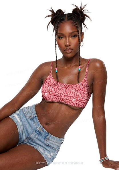 Halloween Fleshy Brain Texture Y2K Print Super Crop Cami Cherrykitten