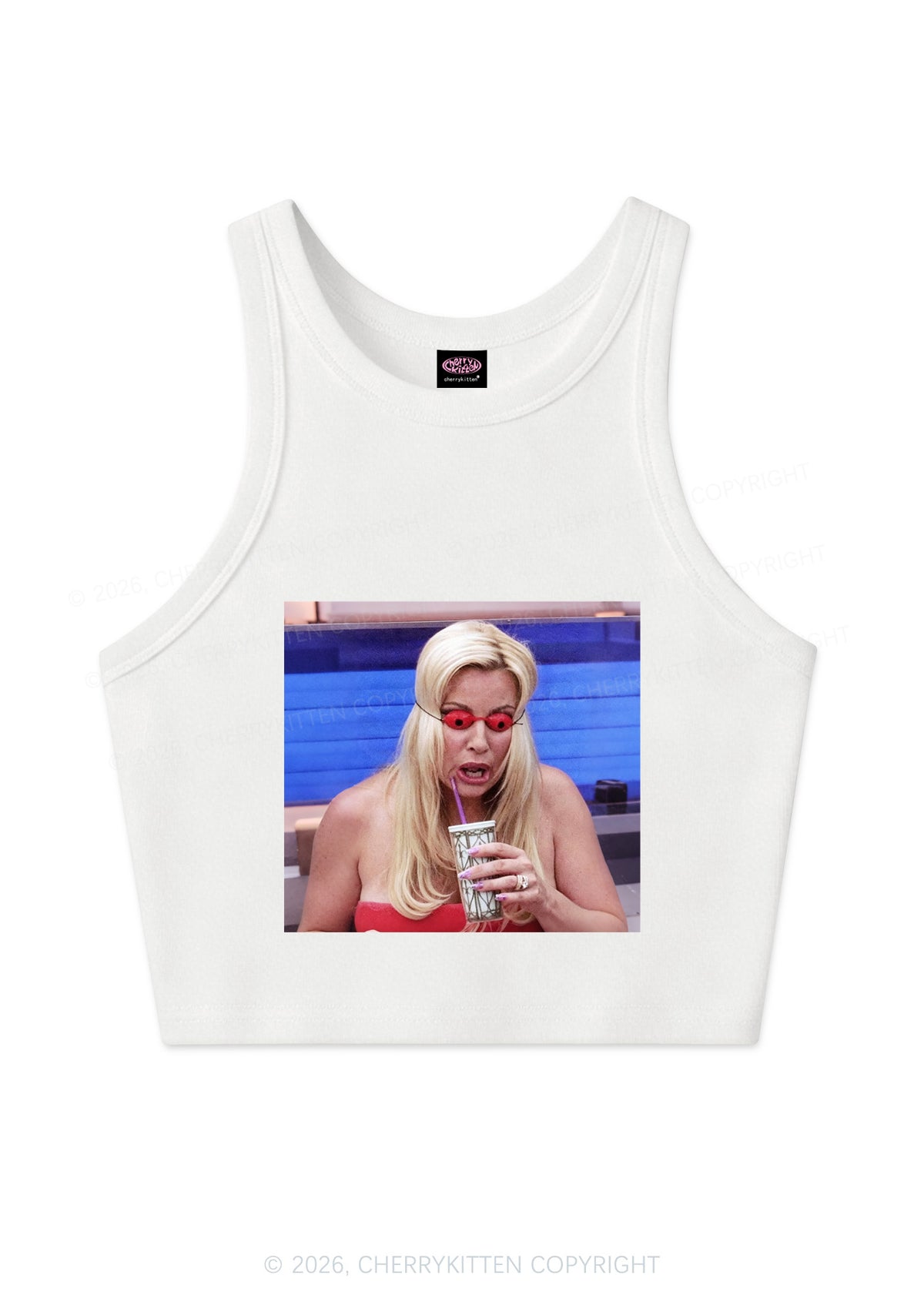 Red Eyeball Blonde Y2K Crop Tank Top Cherrykitten