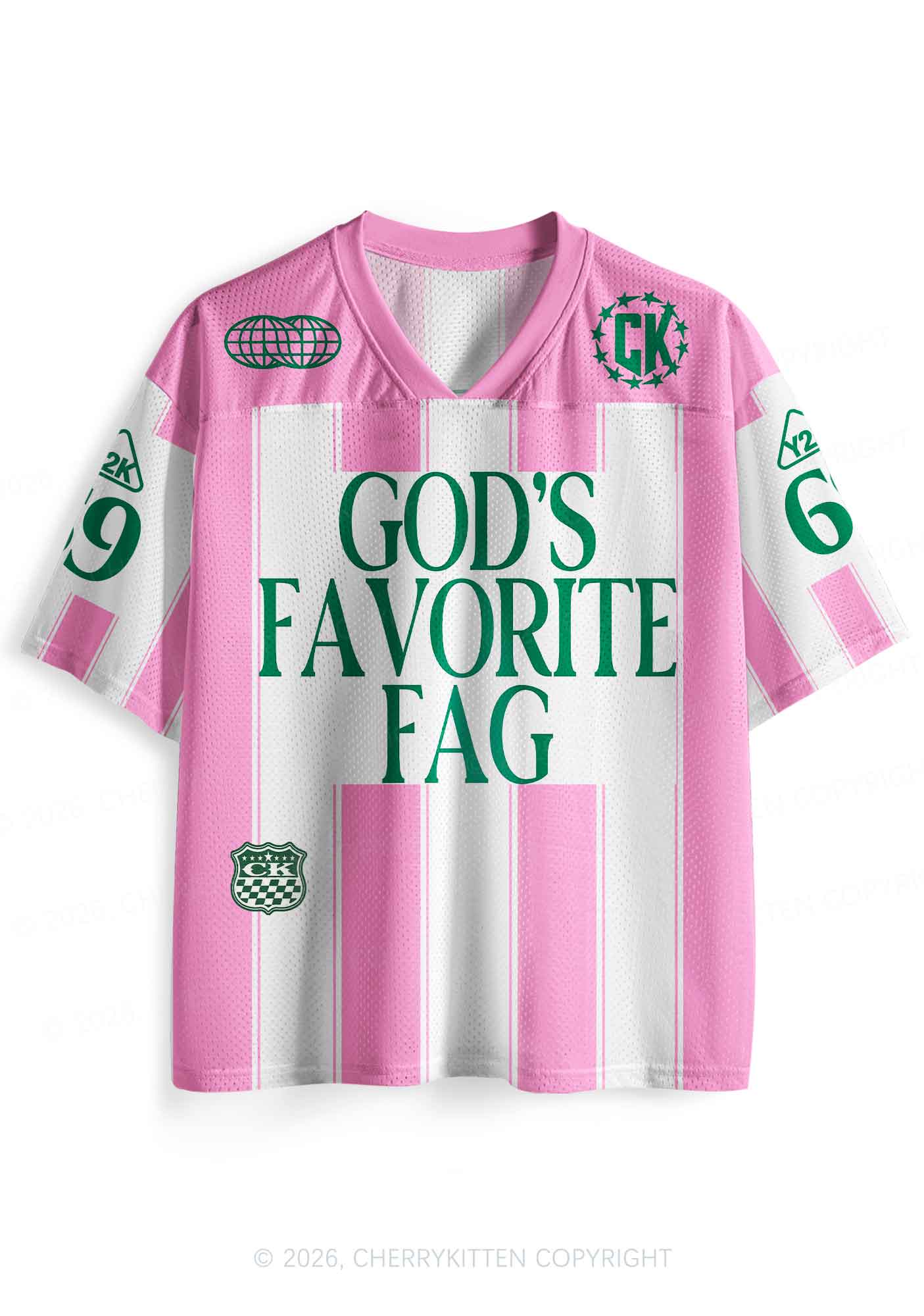 Deep Green Gods Favorite Fag Pride Y2K Sport Jersey Shirts Cherrykitten