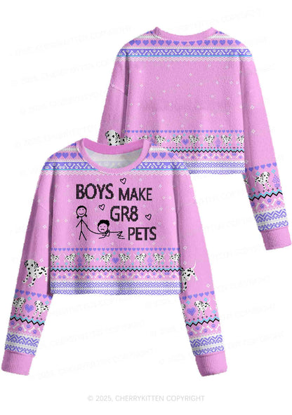 Boys Make Gr8 Pets Y2K Christmas Crop Knit Sweatshirt Cherrykitten