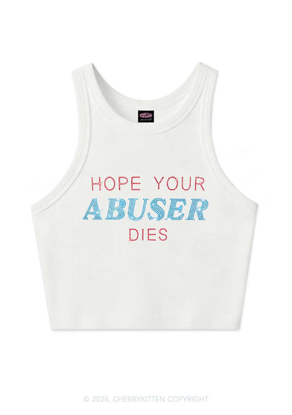 Rhinestone Hope Your Abuser Dies Y2K Crop Tank Top Cherrykitten