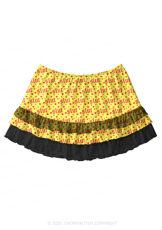 Yellow Slxt Y2K Print Mini Layered Skirt Cherrykitten