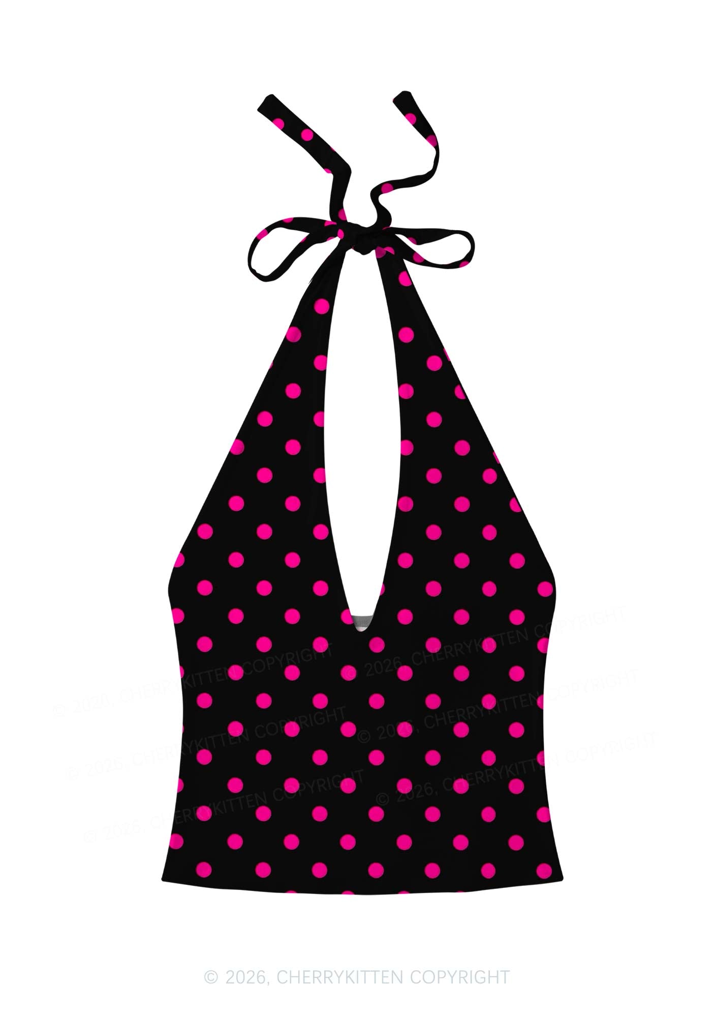 Hot Pink Polka Dot Y2K Print Halter Deep V Neck Cami Cherrykitten