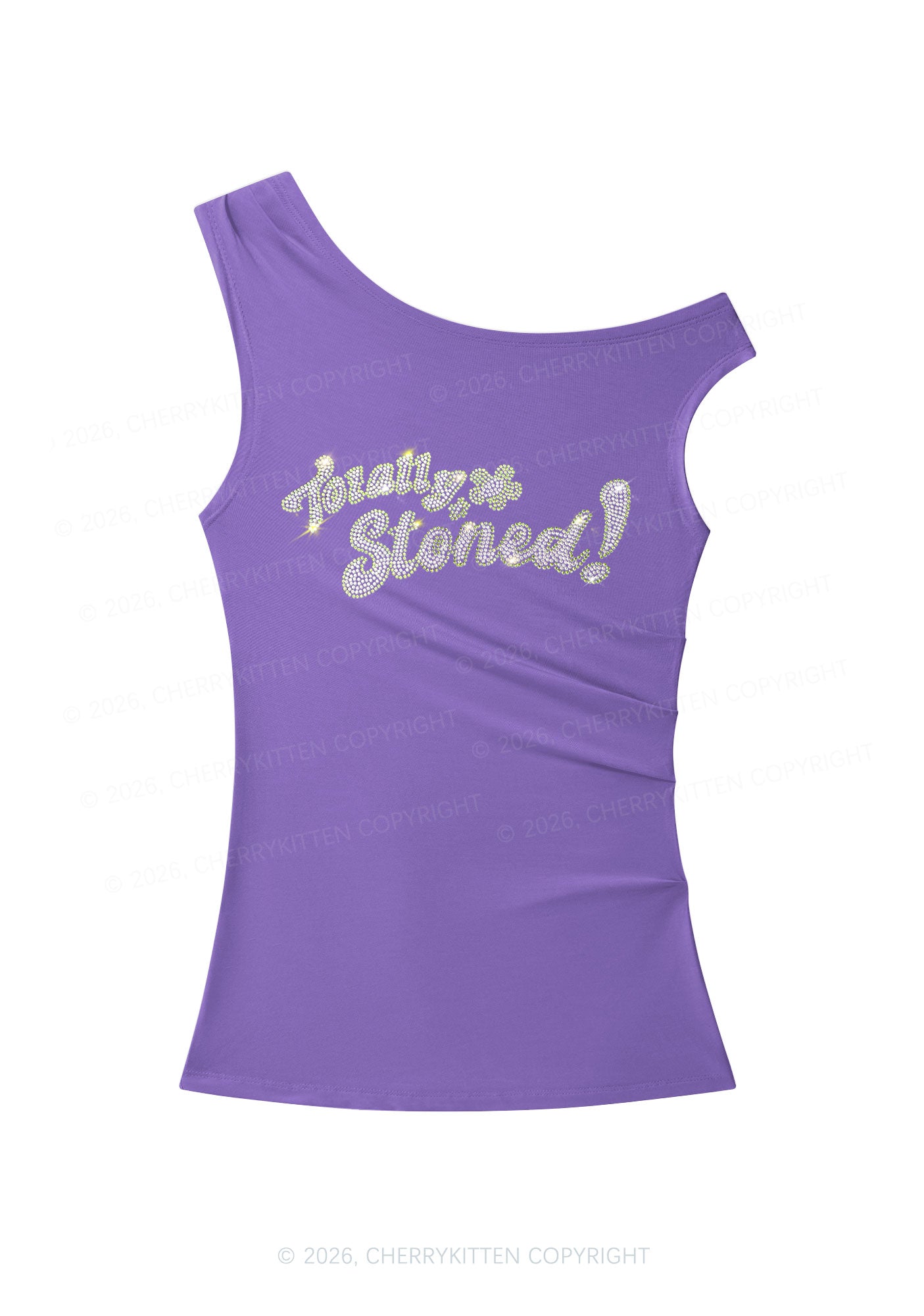 Rhinestone Totally Stoned Y2K Off Shoulder Tank Top Cherrykitten