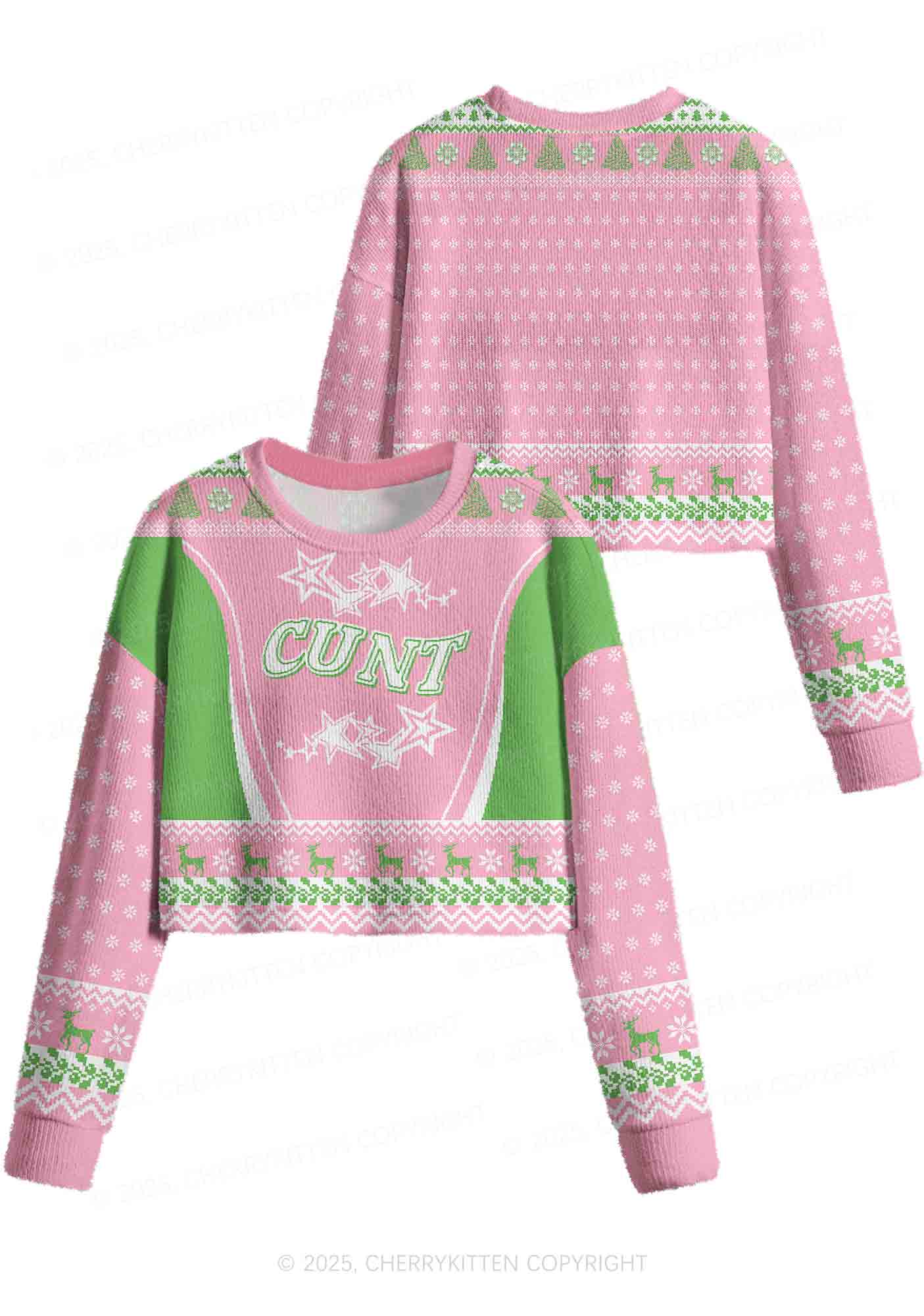 Cxxt Stars Y2K Christmas Crop Knit Sweatshirt Cherrykitten