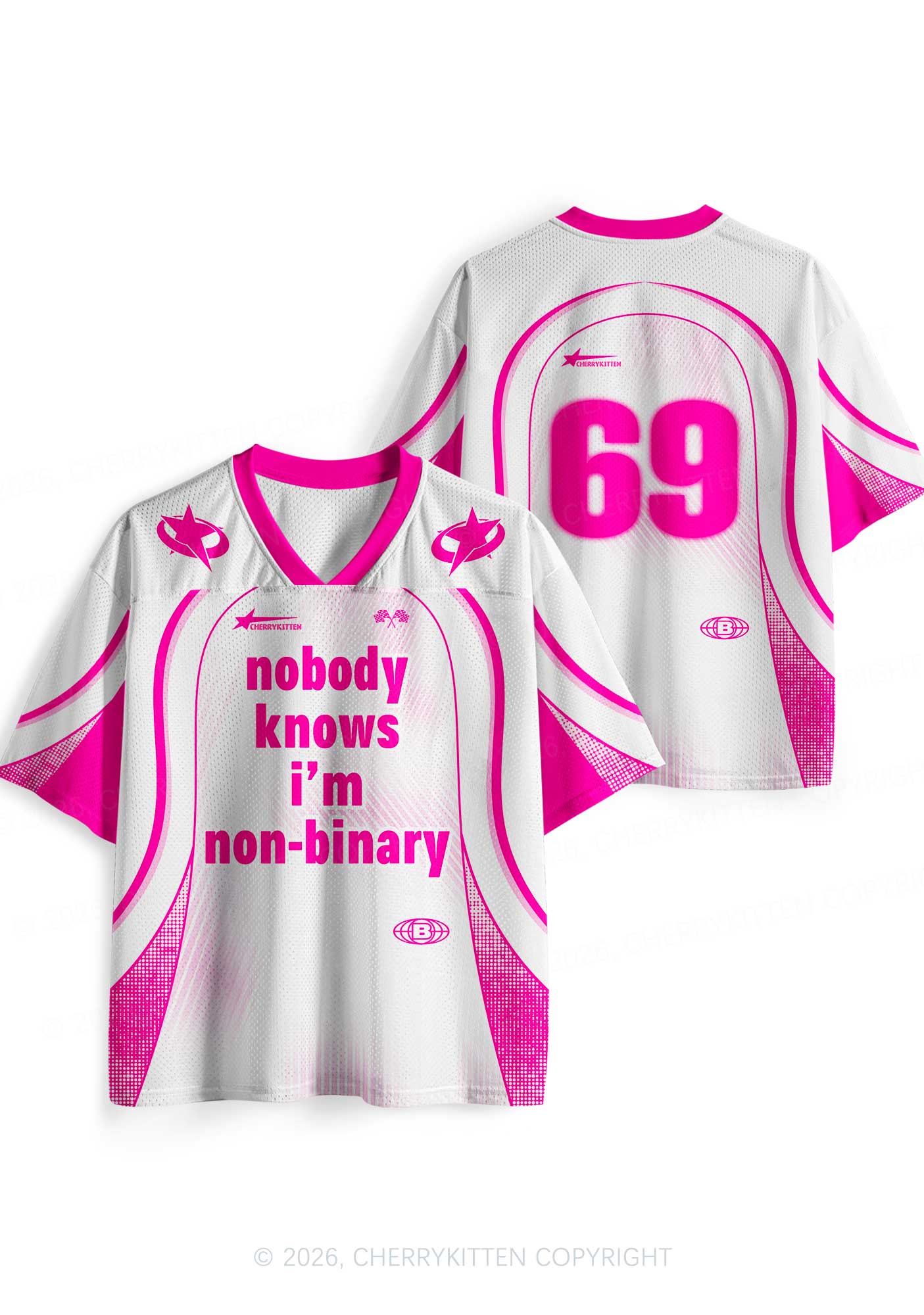 Nobody Knows Im Nonbinary Pride Y2K Sport Jersey Shirts Cherrykitten