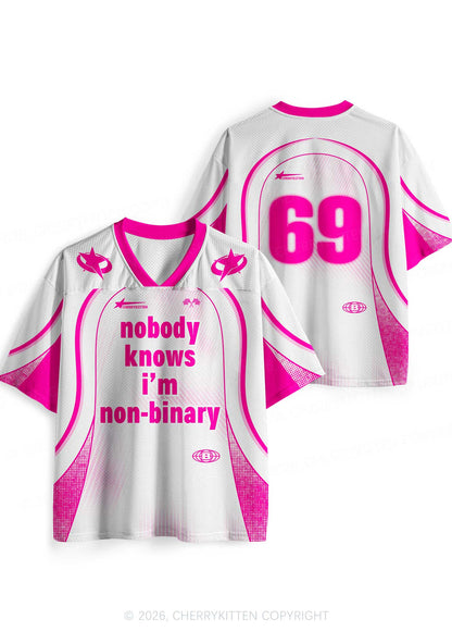Nobody Knows Im Nonbinary Pride Y2K Sport Jersey Shirts Cherrykitten