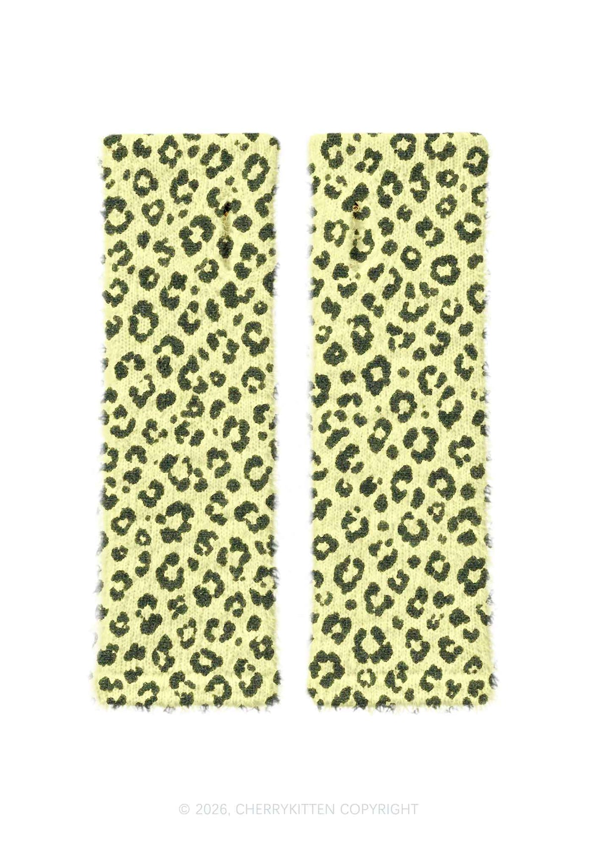 Light Yellow Leopard Y2K Print Fuzzy Arm Warmers Cherrykitten