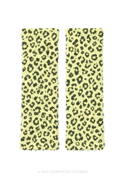 Light Yellow Leopard Y2K Print Fuzzy Arm Warmers Cherrykitten