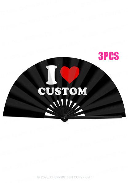 I Love Custom Valentine's Day Y2K Rave Hand Fan Cherrykitten