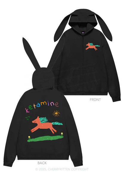 Orange Pony Y2K Bunny Ear Zip Hoodie Cherrykitten