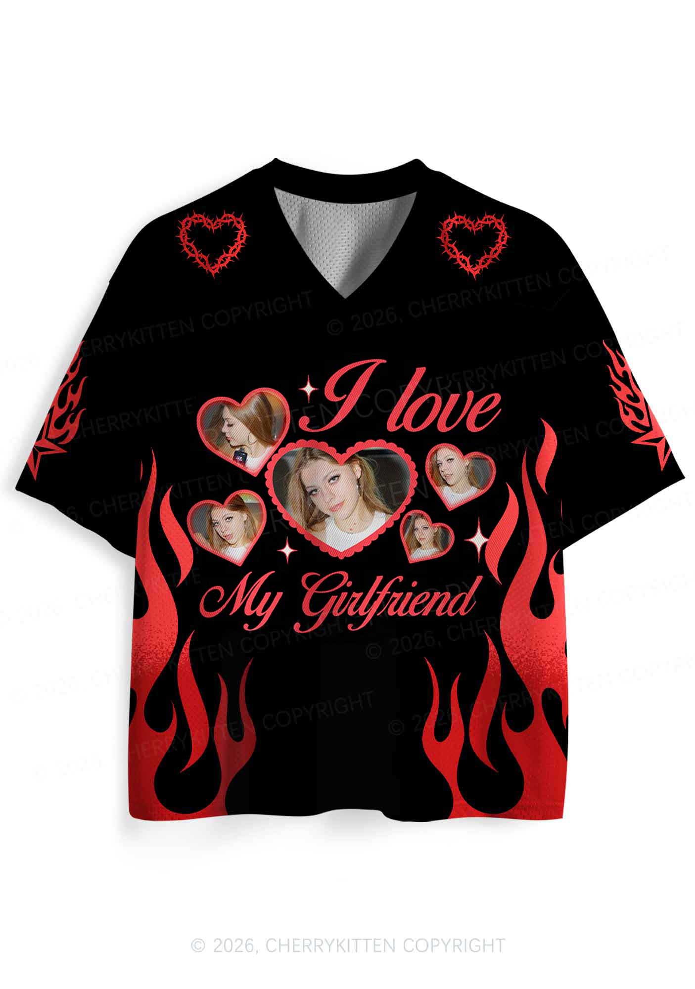 Custom Photos Red Flame I Love My GF BF Y2K Sport Jersey Shirts Cherrykitten