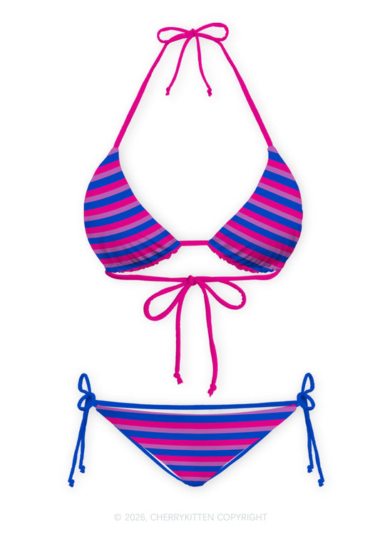 Bisexual Flag Stripe Pride Y2K Print Bikini Set Cherrykitten