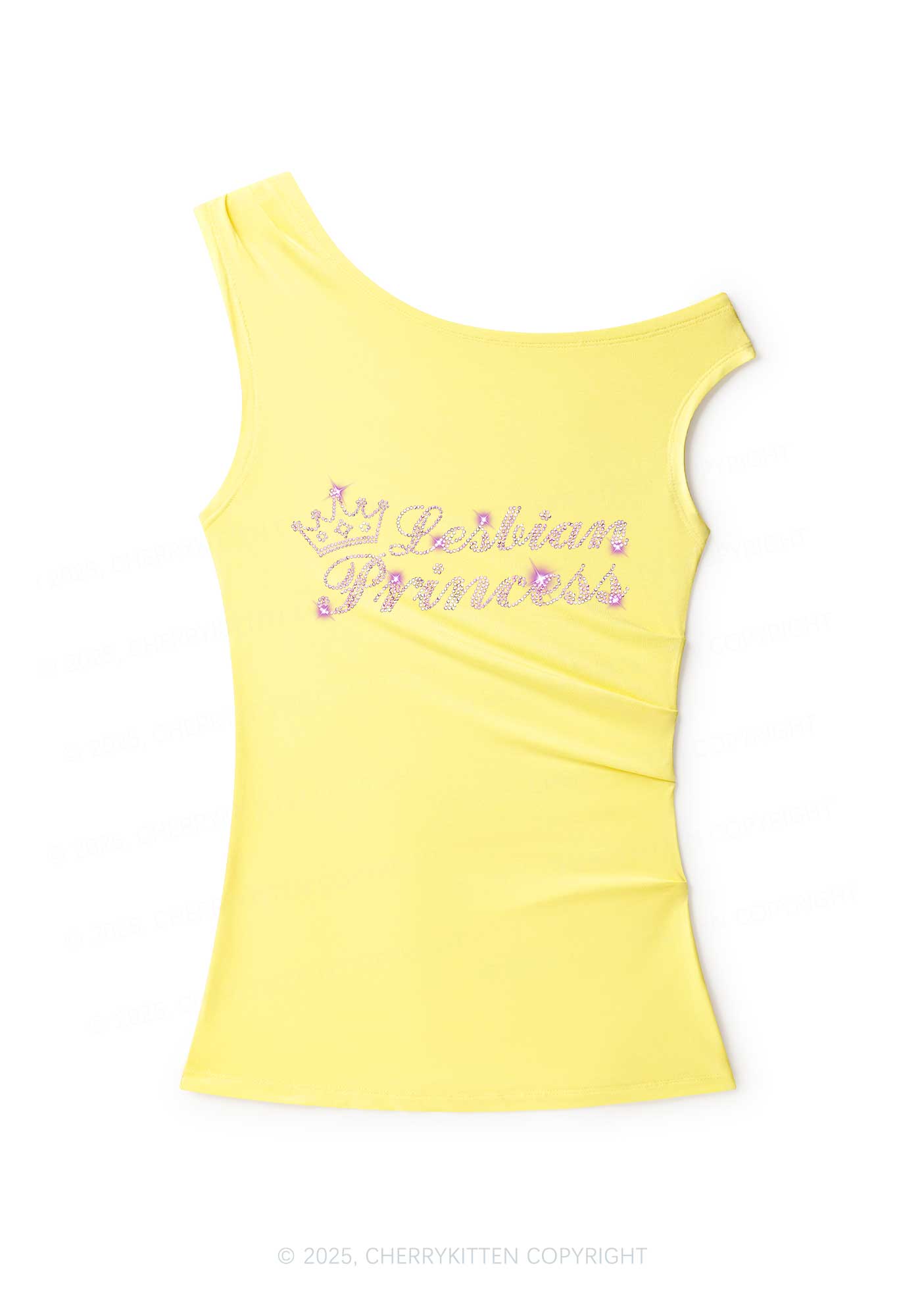 Rhinestone Lesbian Princess Pride Y2K Off Shoulder Tank Top Cherrykitten