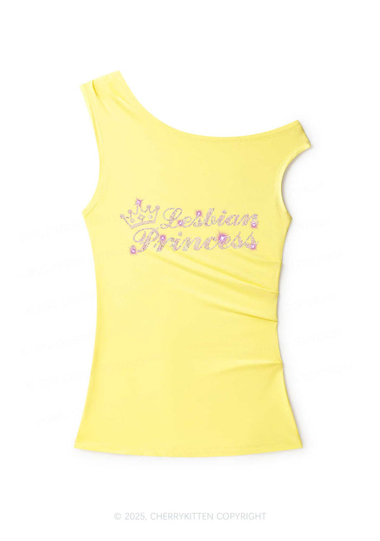 Rhinestone Lesbian Princess Pride Y2K Off Shoulder Tank Top Cherrykitten