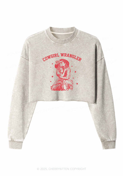 Cowgirl Wrangler Pride Y2K Crop Washed Sweatshirts Cherrykitten