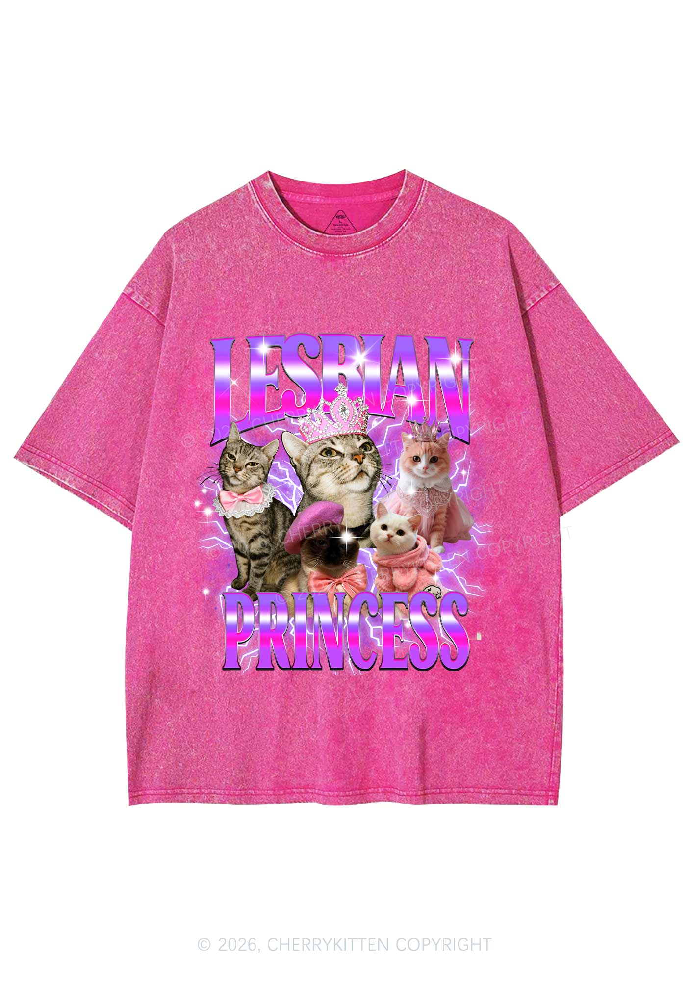 Lesbian Princess Cats Y2K Shirts Washed Tee Cherrykitten