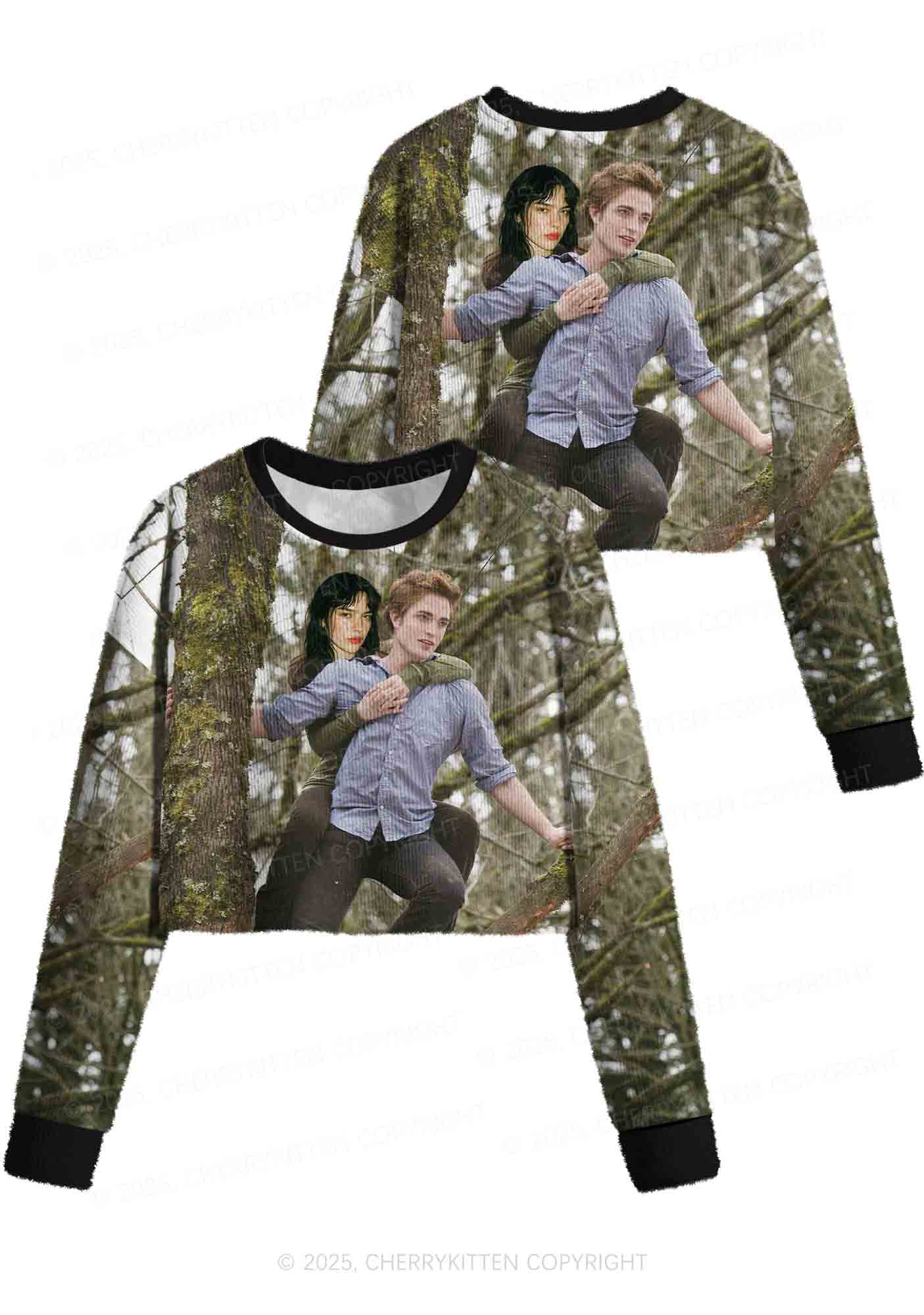 Custom Face Y2K Christmas Crop Knit Sweatshirt Cherrykitten