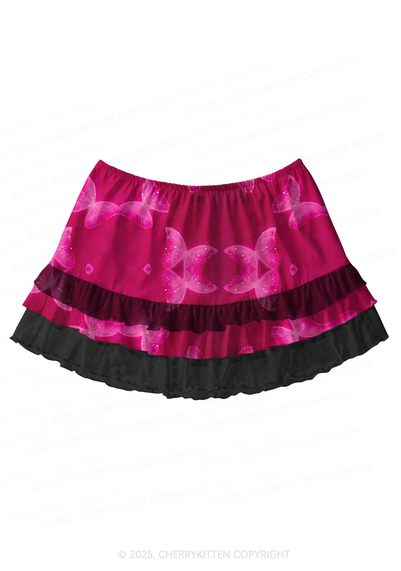 Butterflies Y2K Print Mini Layered Skirt Cherrykitten
