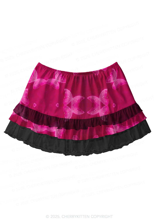 Butterflies Y2K Print Mini Layered Skirt Cherrykitten