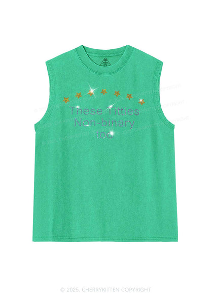 Rhinestone Txtties Nonbinary Too Y2K Washed Muscle Tank Cherrykitten