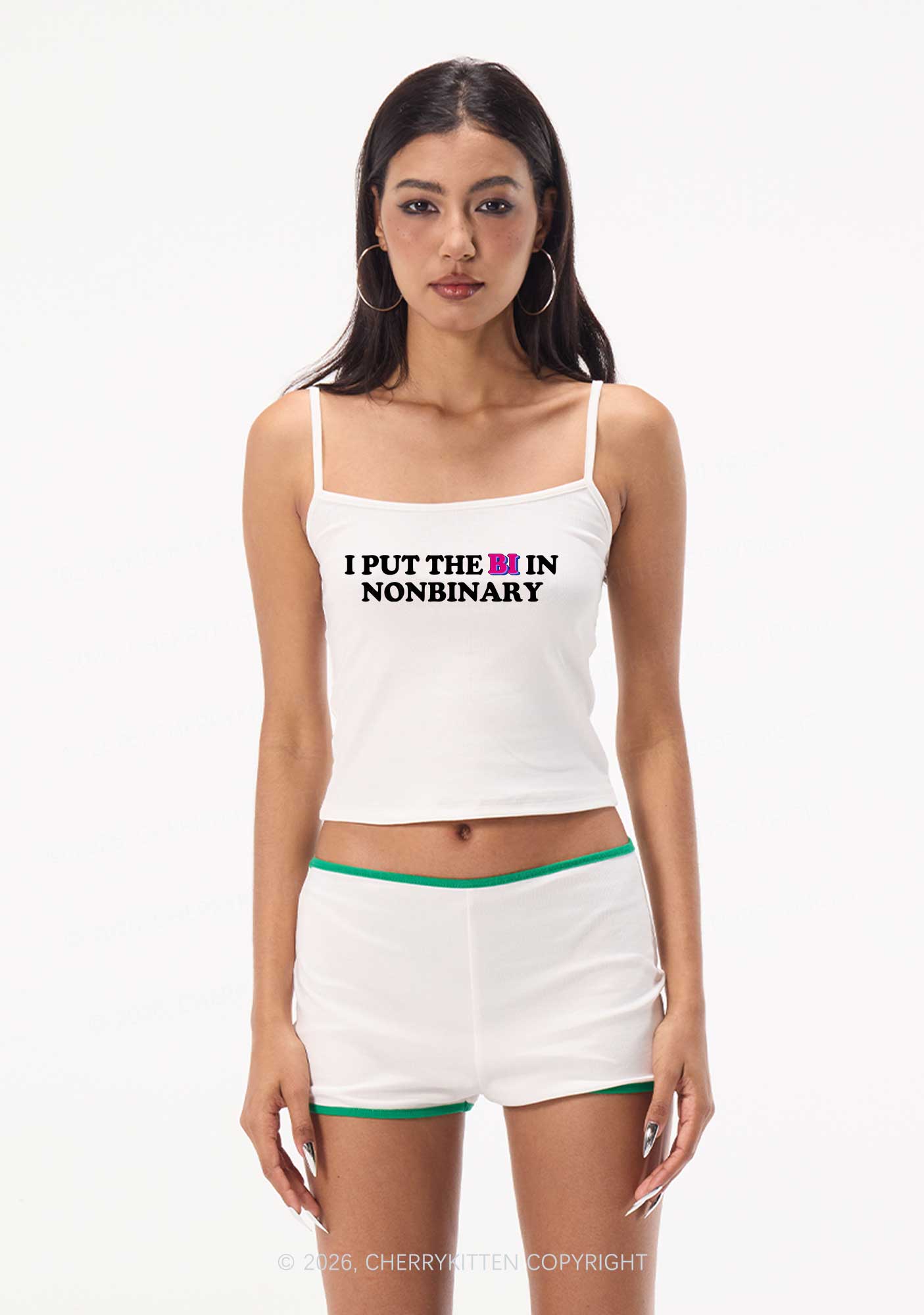 I Put The Bi In Nonbinary Pride Y2K Spaghetti Strap Cami Cherrykitten