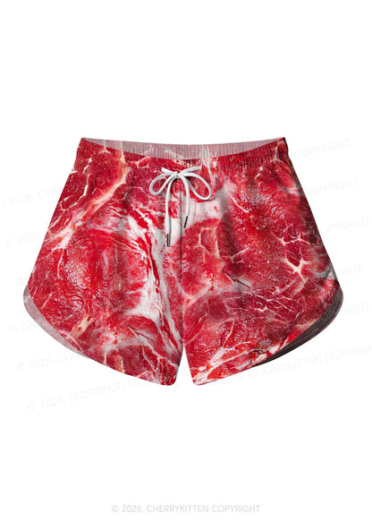 Beef Steak Texture Y2K Print Men Beach Shorts Cherrykitten