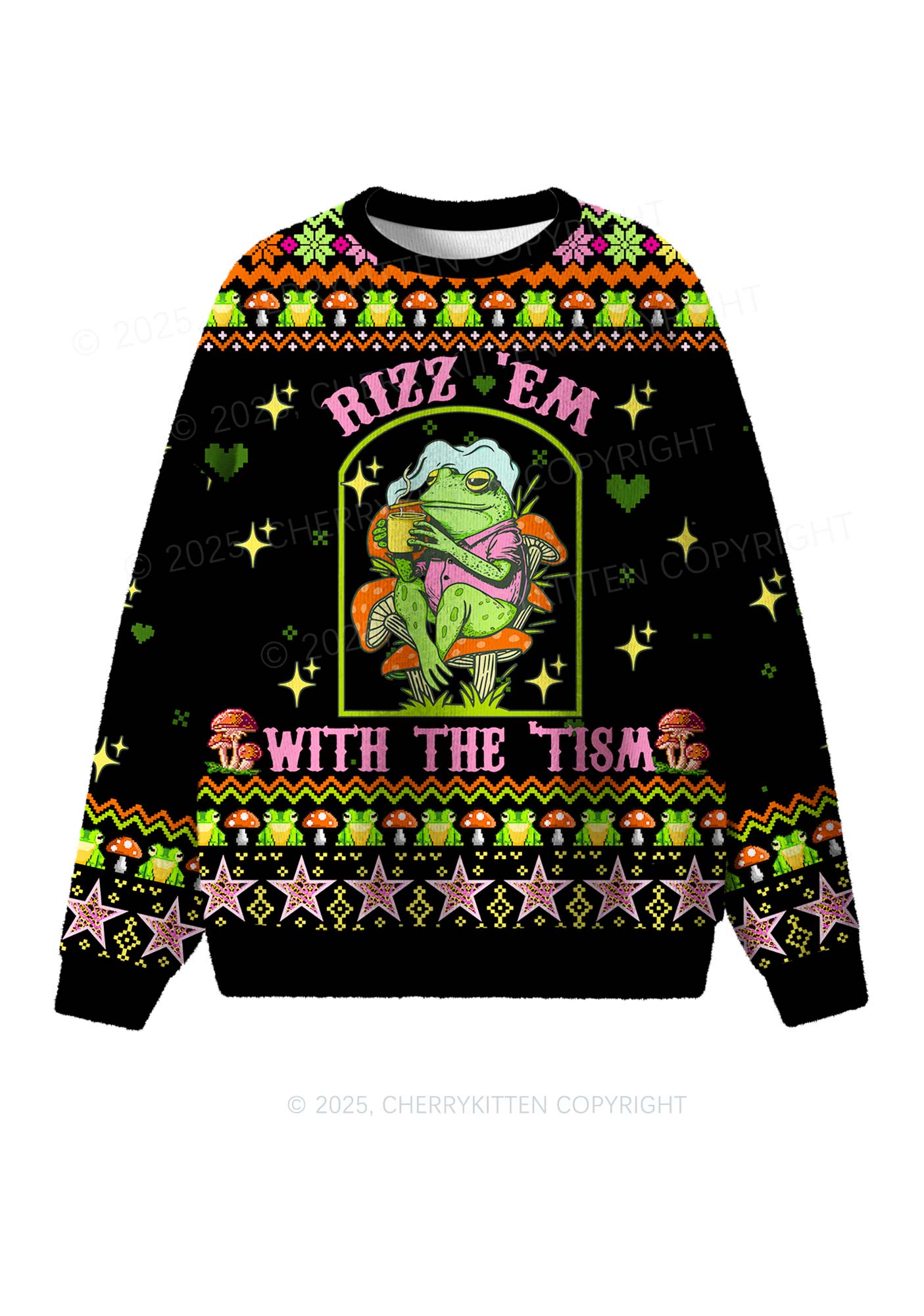 Tism Rizz Frog Y2K Christmas Knit Sweatshirt Cherrykitten