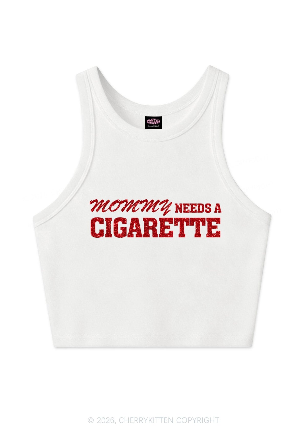 Glitter Mommy Needs A Cigarette Y2K Crop Tank Top Cherrykitten
