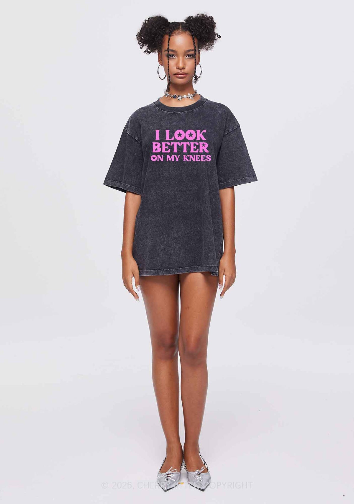 I Look Better On My Knees Y2K Shirts Washed Tee Cherrykitten