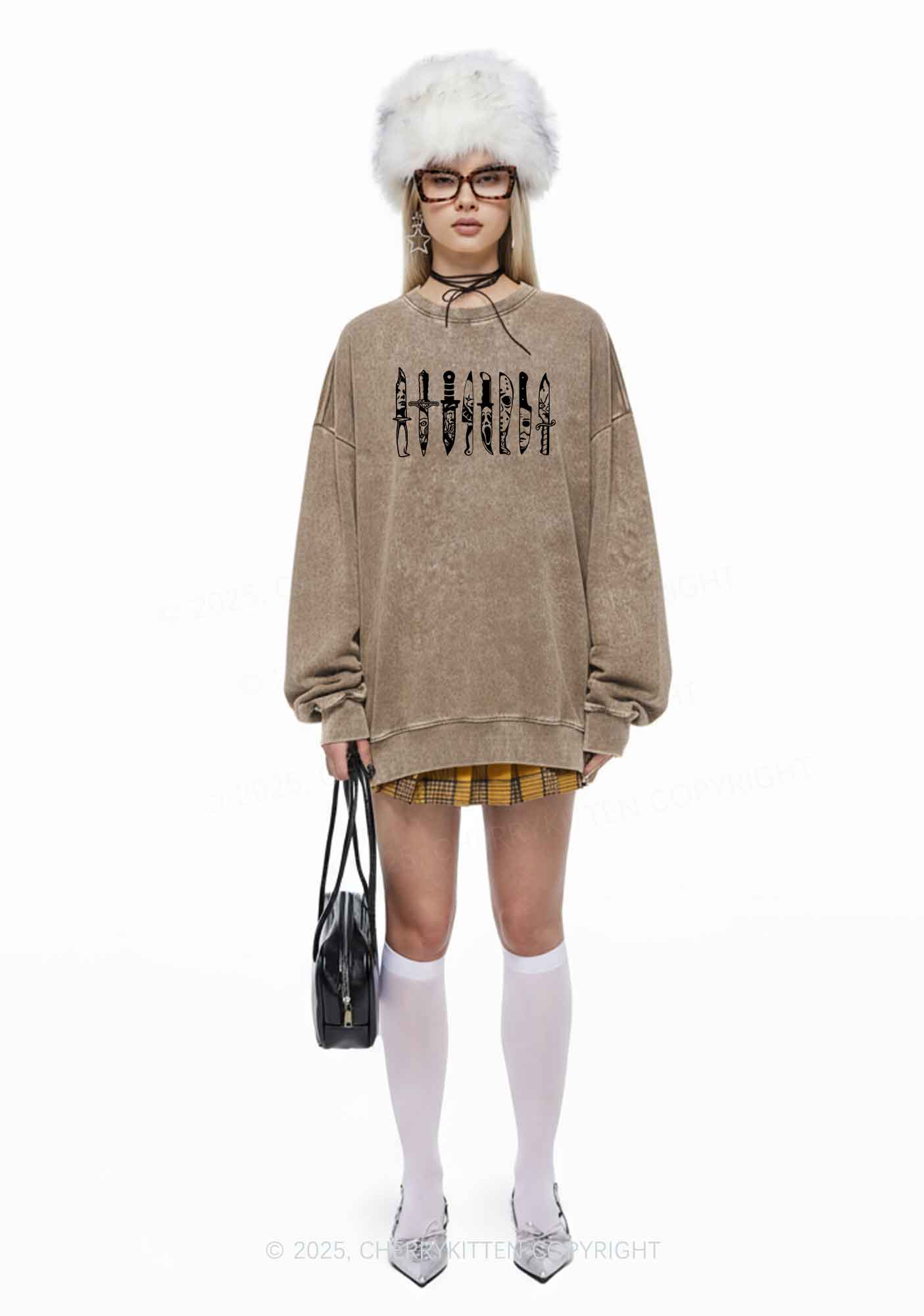 Halloween Grimace Daggers Y2K Washed Sweatshirts Cherrykitten