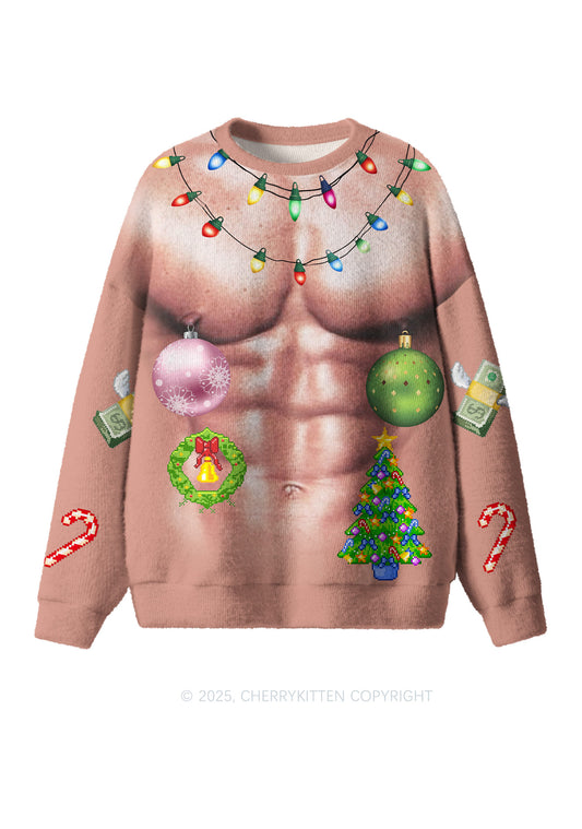 Light Muscle Santa Y2K Christmas Knit Sweatshirt Cherrykitten