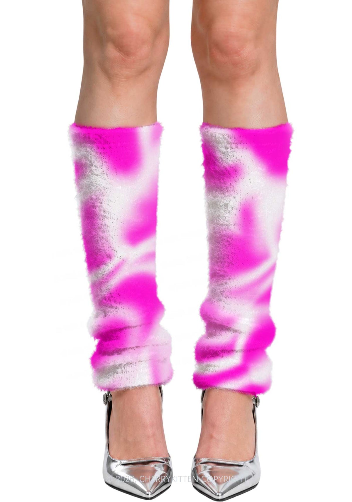 Pink And White Swirl Y2K Print Fuzzy Straight Leg Warmers Cherrykitten