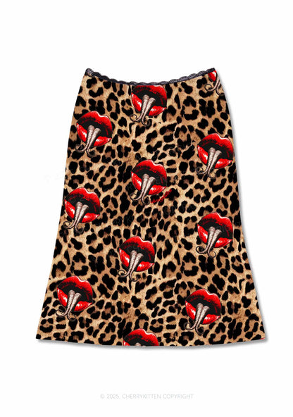 Halloween Leopard Lips Snakes Y2K Print Midi Skirt Cherrykitten