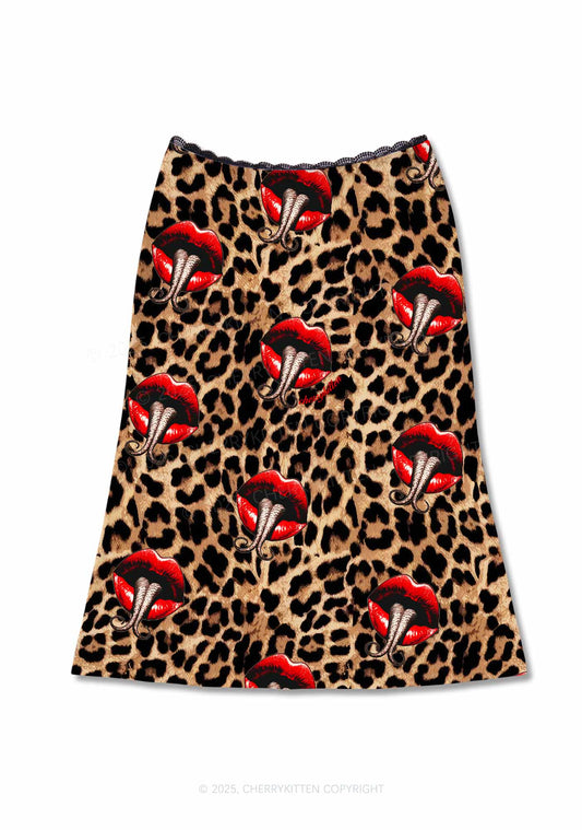 Halloween Leopard Lips Snakes Y2K Print Midi Skirt Cherrykitten