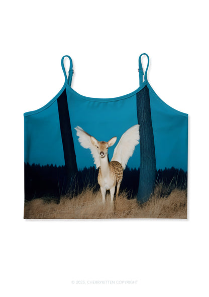 Winged Deer Y2K Print Cami Crop Top Cherrykitten