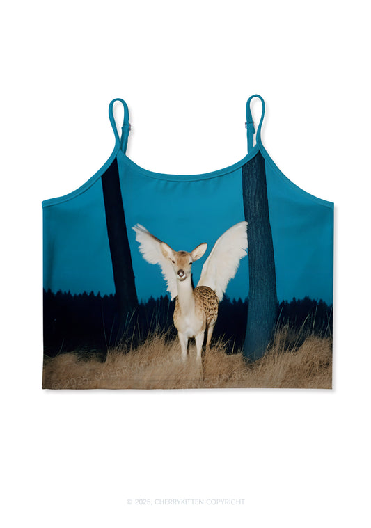 Winged Deer Y2K Print Cami Crop Top Cherrykitten
