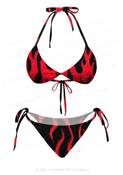 Red Flame Y2K Print Bikini Set Cherrykitten