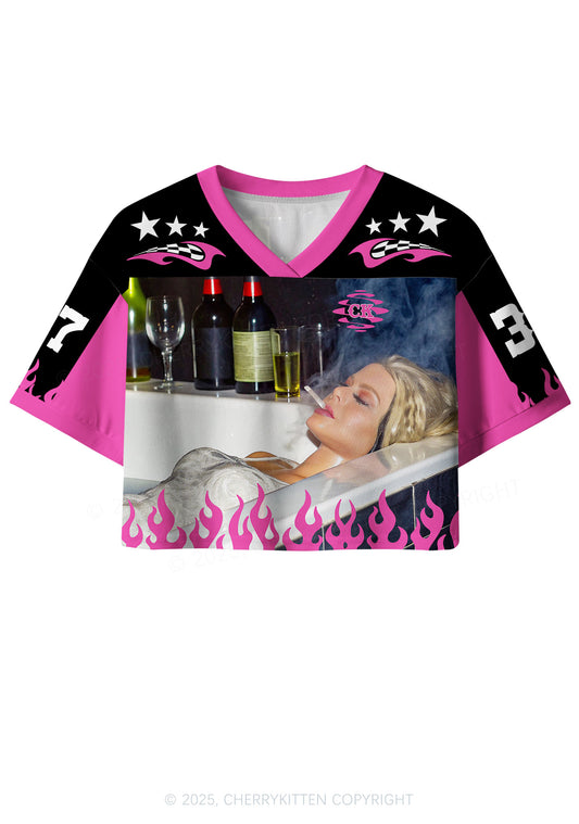 Custom Smoking Woman Y2K Crop Sport Jersey Shirts Cherrykitten