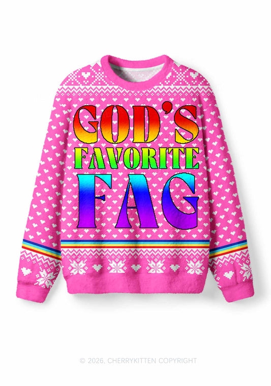 Gods Favorite Fag Pride Y2K Christmas Knit Sweatshirt Cherrykitten