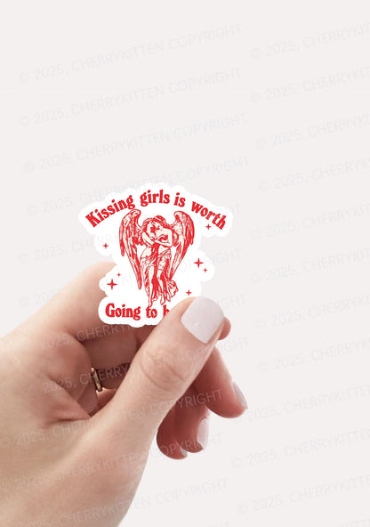 Kissing Girls To Hell Pride 1Pc Y2K Sticker Cherrykitten