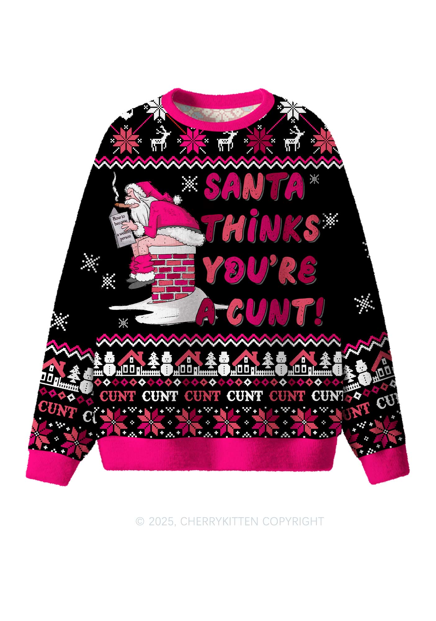 Santa Thinks Youre A Cxxt Y2K Christmas Knit Sweatshirt Cherrykitten