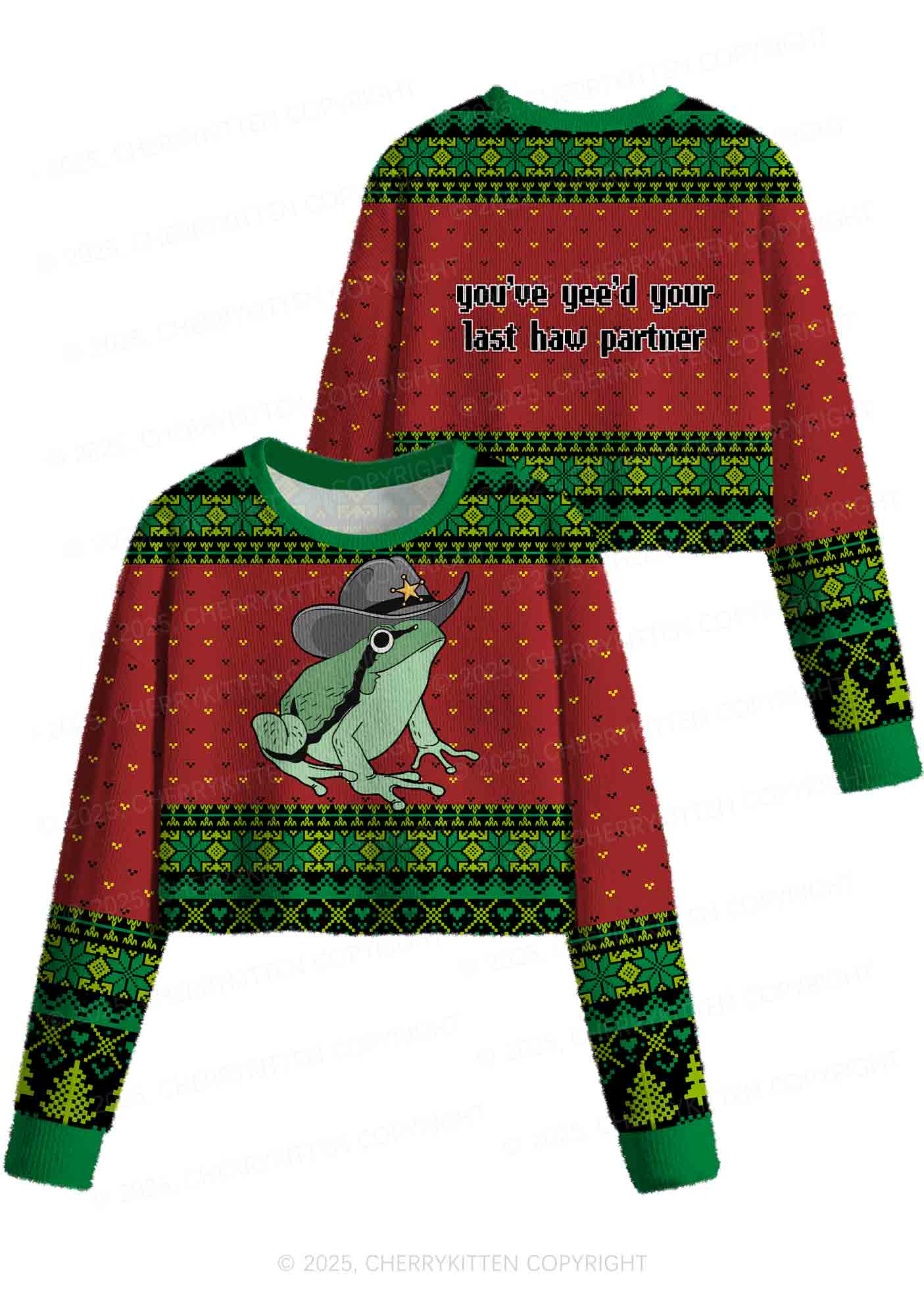 Your Last Haw Partner Y2K Christmas Crop Knit Sweatshirt Cherrykitten